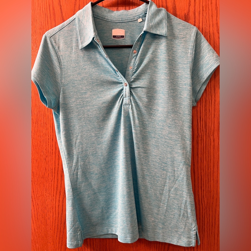 Callaway Womens Golf Top Polo Shirt Light Blue Short Sleeve Snap - Size S